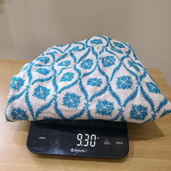 Loft Womens The Riviera Short Size 10 Woven Embroidered Floral Blue Tan Linen - Picture 10 of 10